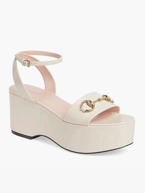 Gucci Lady Horsebit Platform Sandals 75mm Leather Ivory Cream White EU38.5 ⚪️
